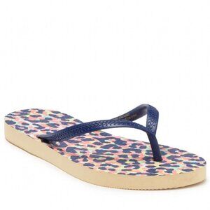 NEW Nordstrom Abound Leyo Flip Flops Leopard Print Pink‎ Size 10 Sandals Blue